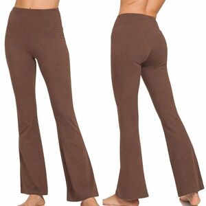 Cotton Wide Waistband Flare Yoga Pants Brown